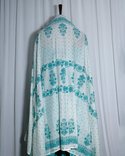 Printed Sea green Cotton suit set with Hand detailing on Neck Yoke