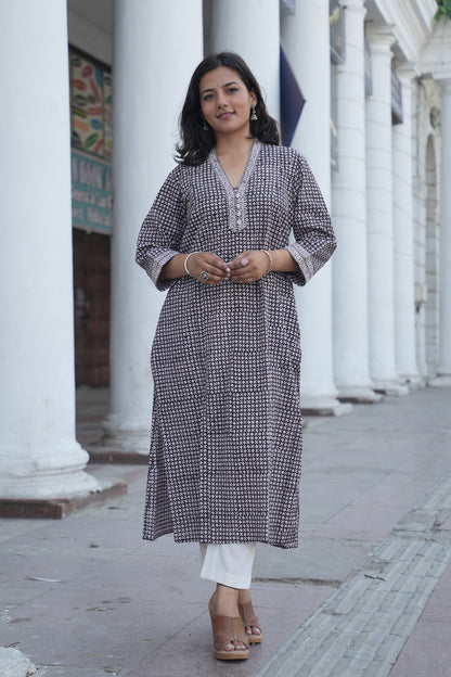 Black Bagh Handprinted Cotton Kurta