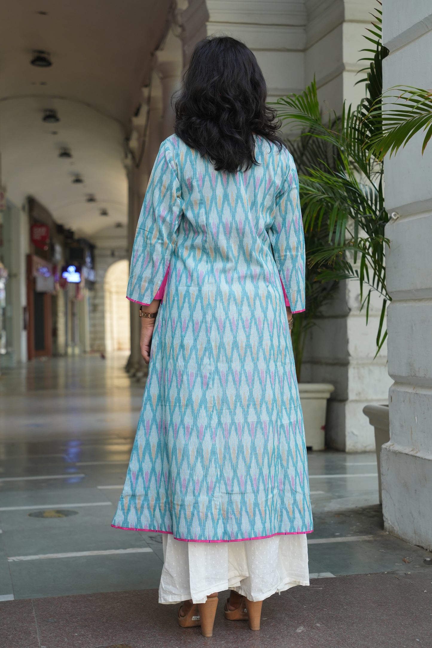 Handcrafted Pastel Ikat Long Cotton Dress