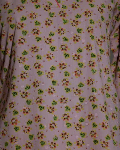 Pink Floral Handblock Printed Cotton Kurta – V Neck, 3/4 Sleeves