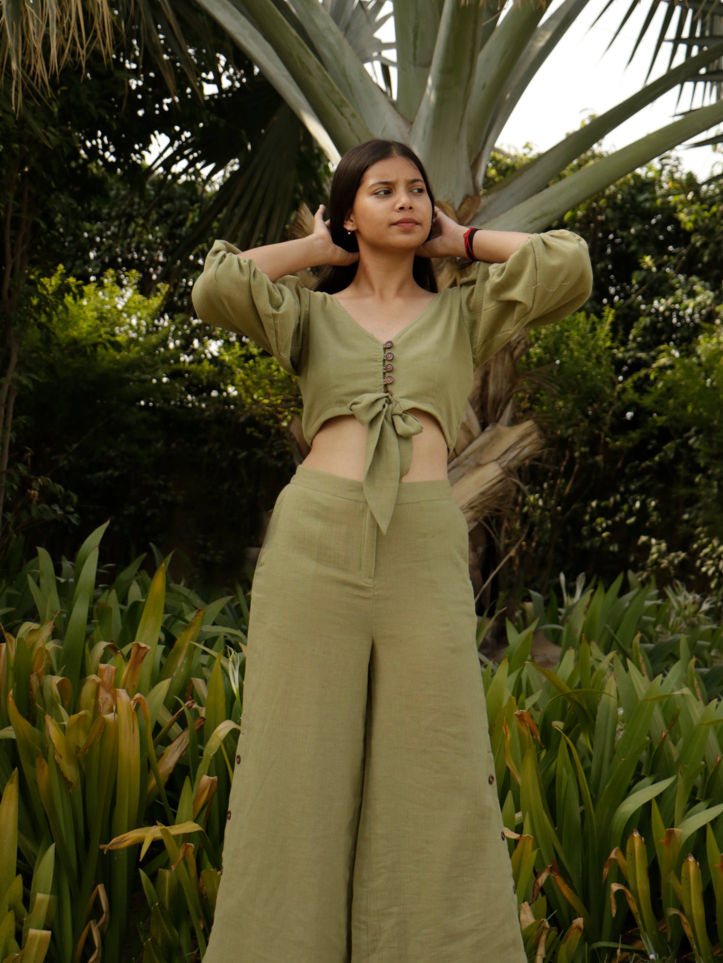 Parveen, Green Khadi Cotton Crop Top & Pant.