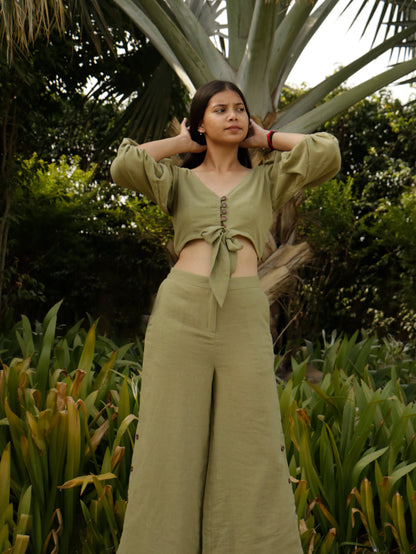 Parveen, Green Khadi Cotton Crop Top & Pant.