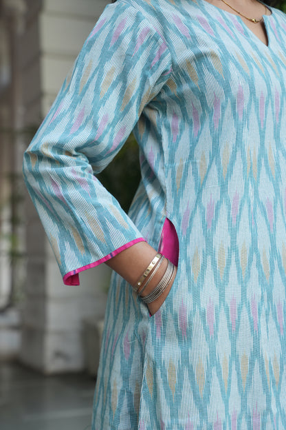 Handcrafted Pastel Ikat Long Cotton Dress