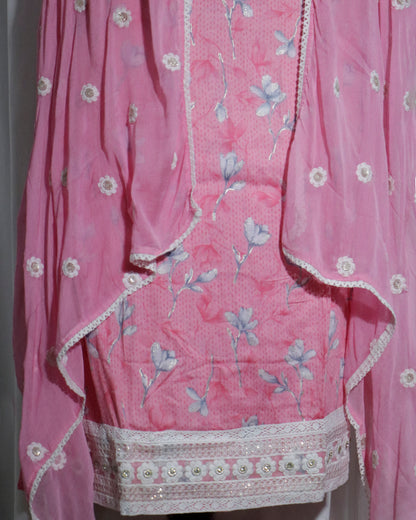 Baby pink chiffon dupatta 3 piece suit set