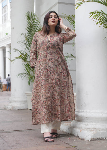 Handblock printed A line kalamkari kurta