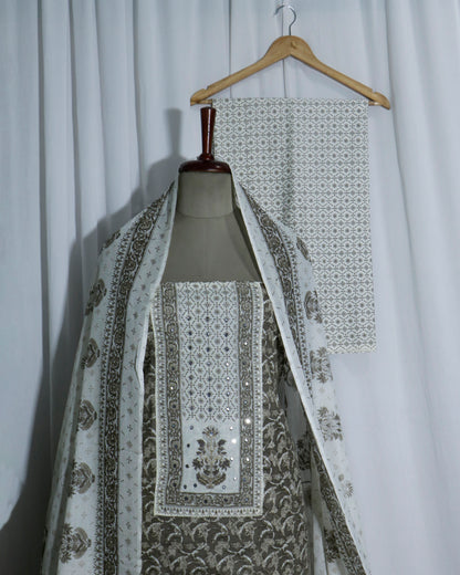 hand detailed printed cotton Unstitched 3 Piece Suit Set