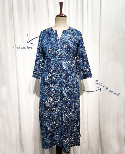 Dabu Handprinted Cotton Straight Fit Kurta with Pockets