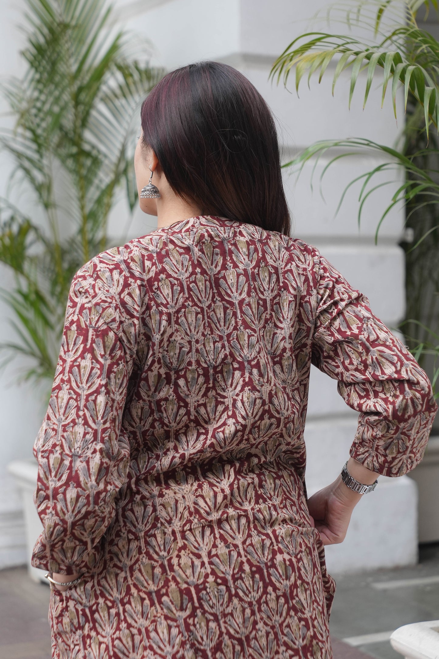 Rust Maroon Handcrafted Kalamkari A-Line Kurta