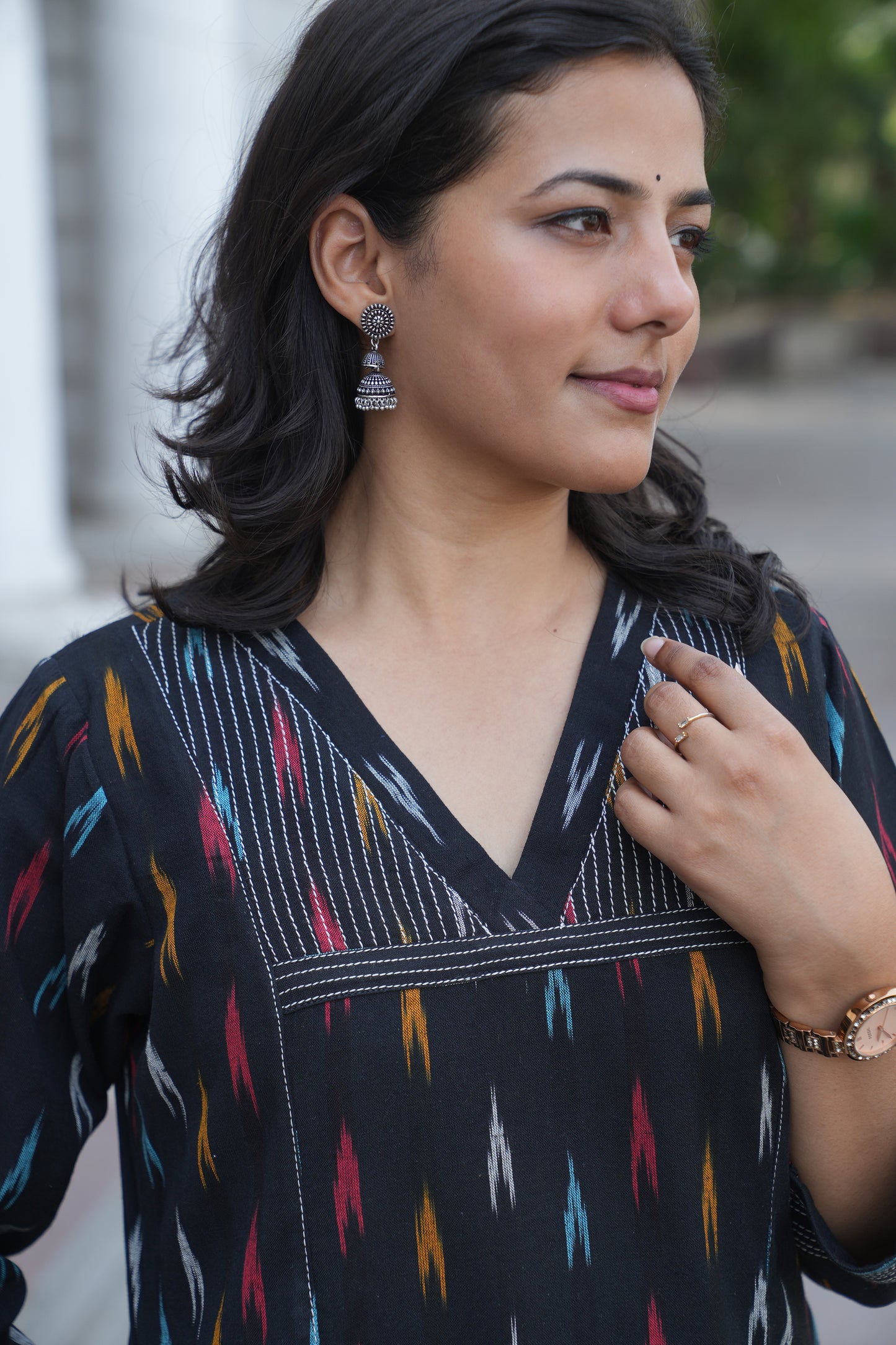 Black Handloom Ikat Cotton Kurta