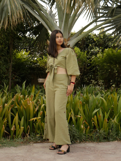 Parveen, Green Khadi Cotton Crop Top & Pant.