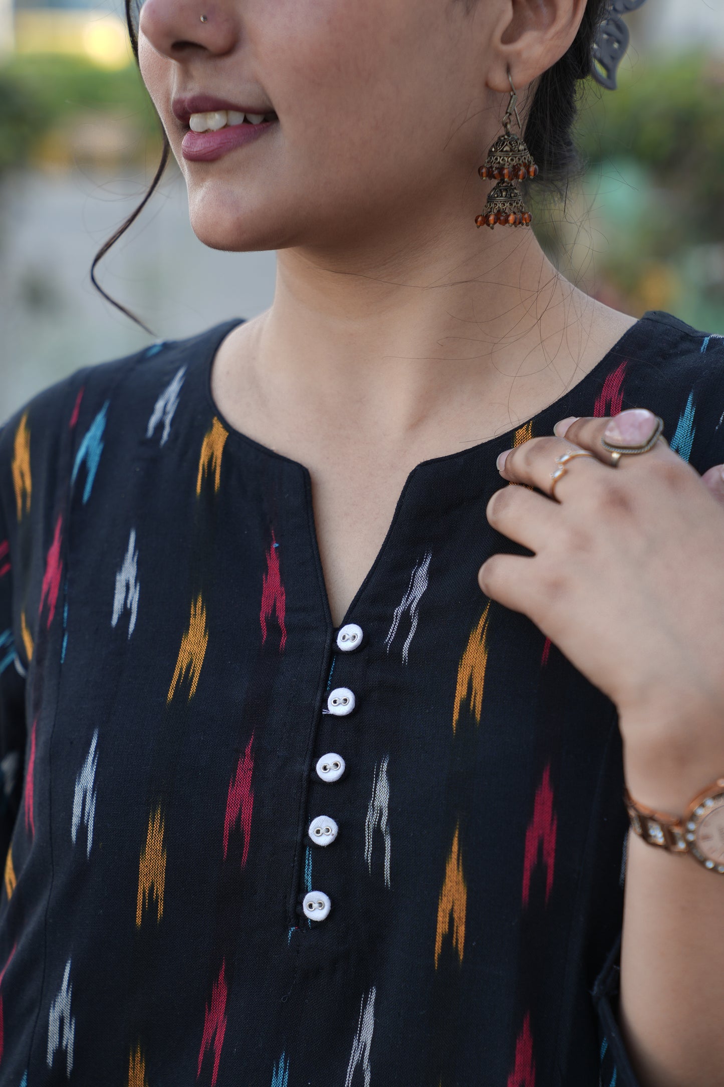 Handloom Black Ikat Straight Kurta for Women – Multicolor Woven Cotton Kurta