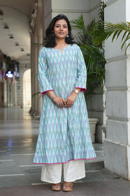 Handcrafted Pastel Ikat Long Cotton Dress