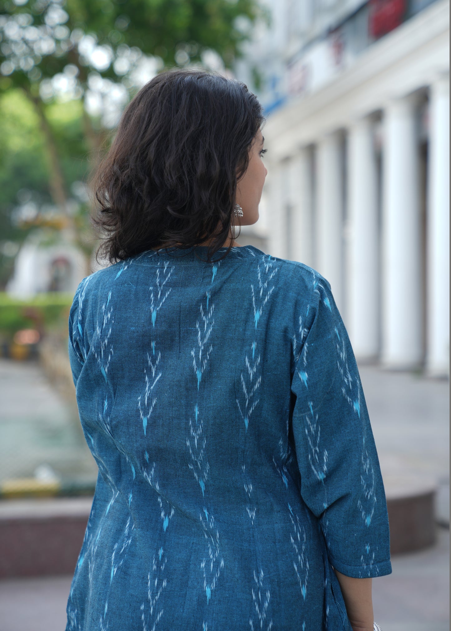 Ocean Blue Handwoven Ikat Cotton Straight Kurta for Women