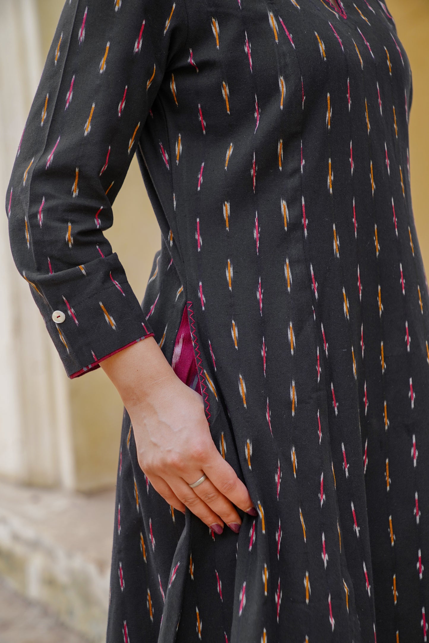 Black Ikat handloom dress, both side pocket