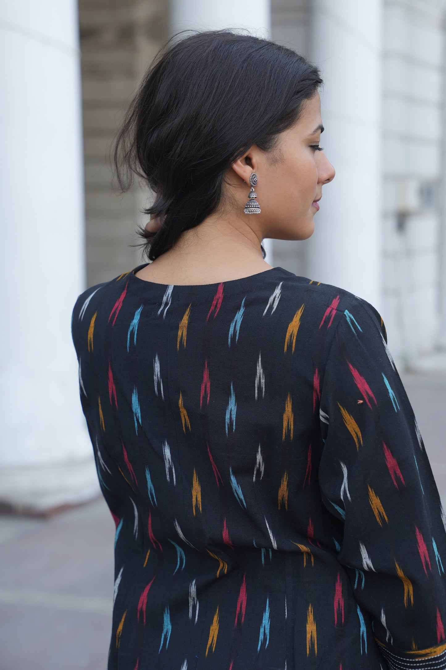 Black Handloom Ikat Cotton Kurta