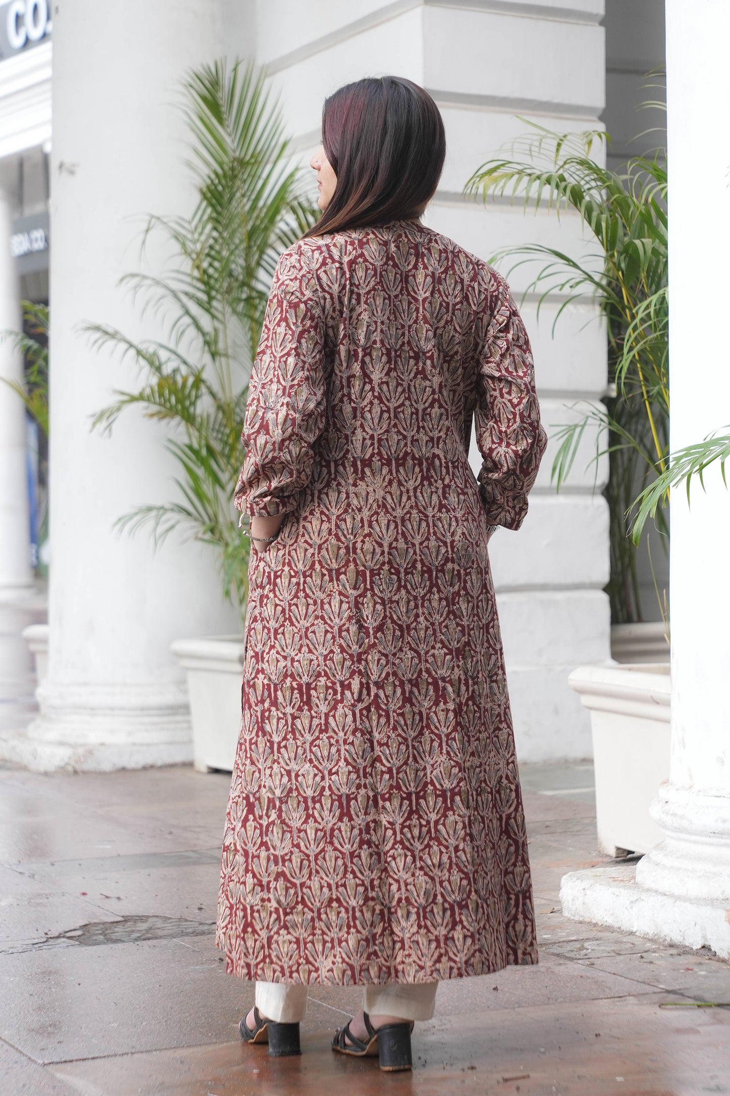 Rust Maroon Handcrafted Kalamkari A-Line Kurta