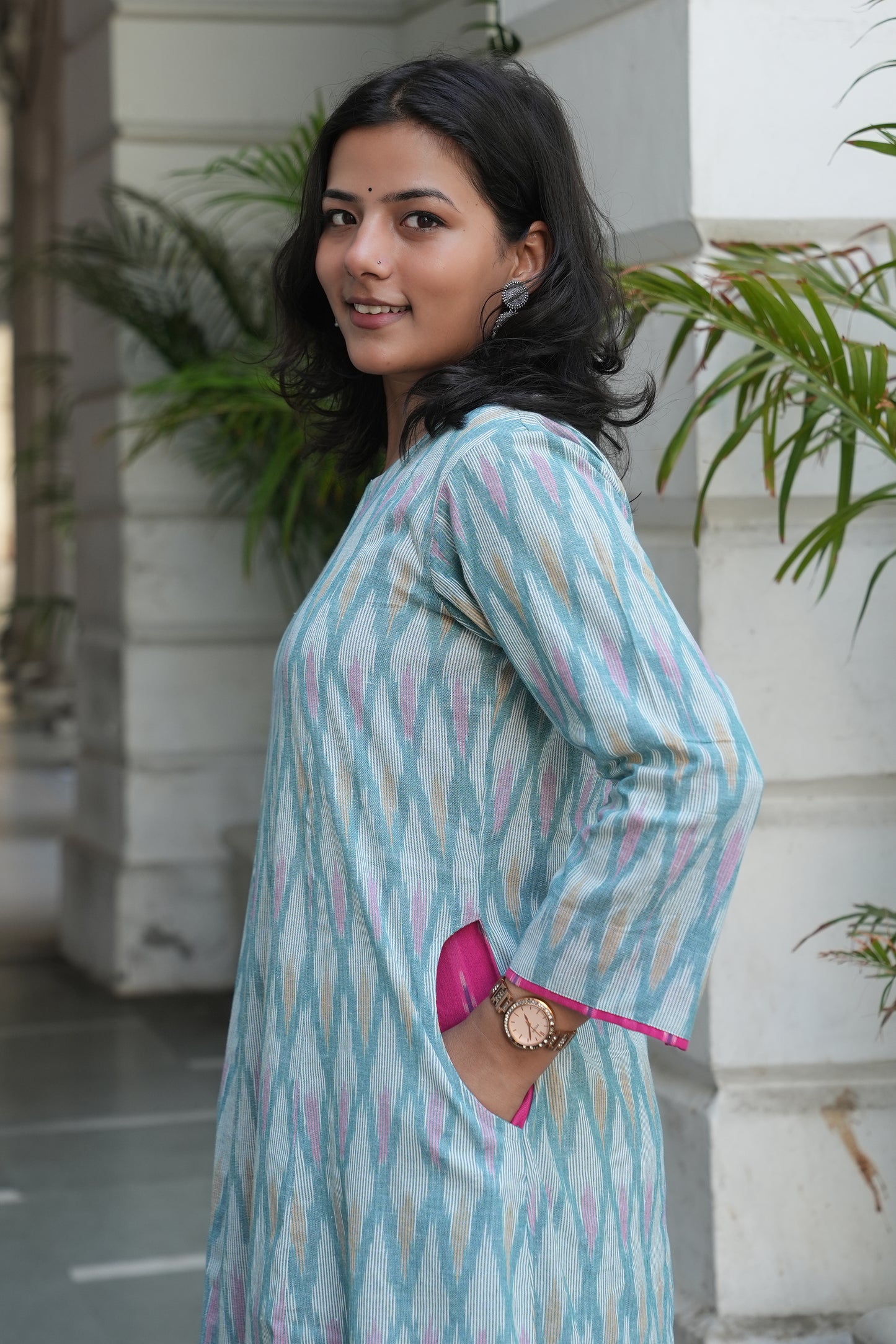 Handcrafted Pastel Ikat Long Cotton Dress