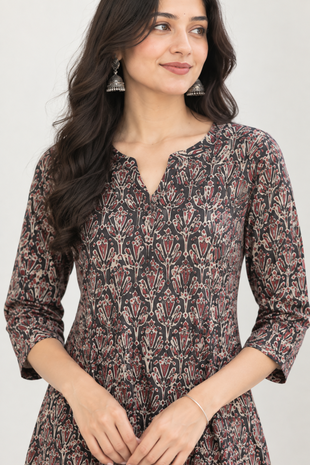 Black Handprinted Kalamkari Cotton Calf-Length Dress