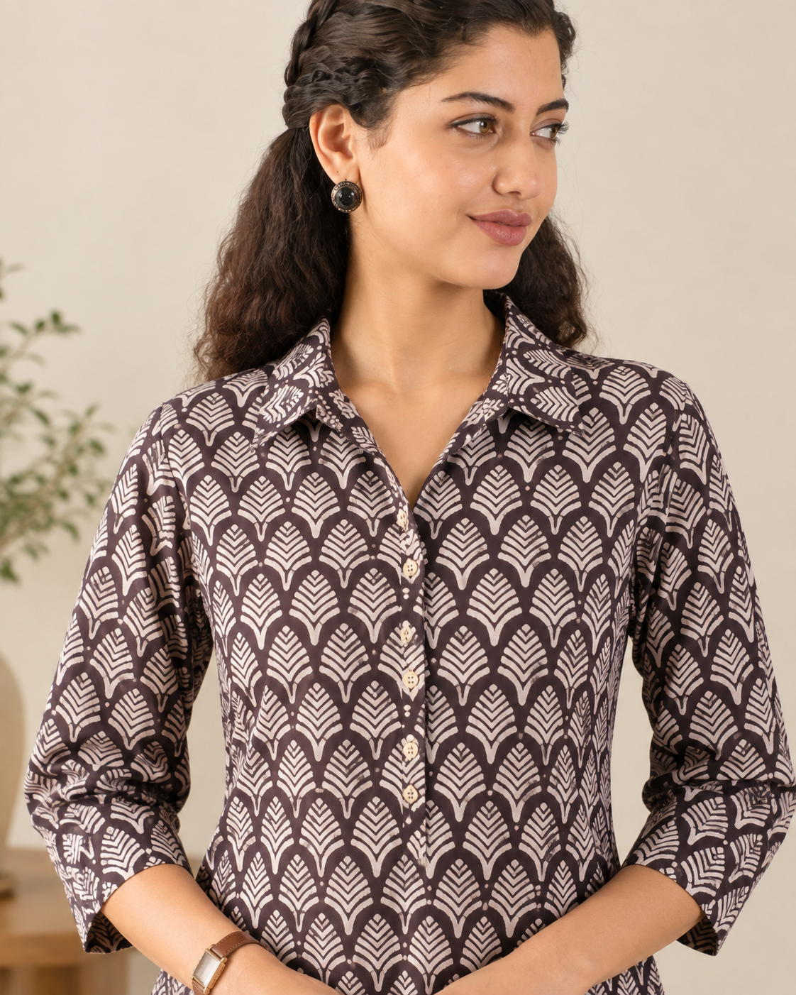 Black & White Bagh Handprinted Cotton Collar Neck Straight Kurta