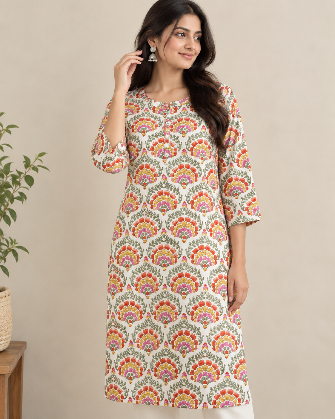 Ivory Bloom Hand Printed Cotton Kurta