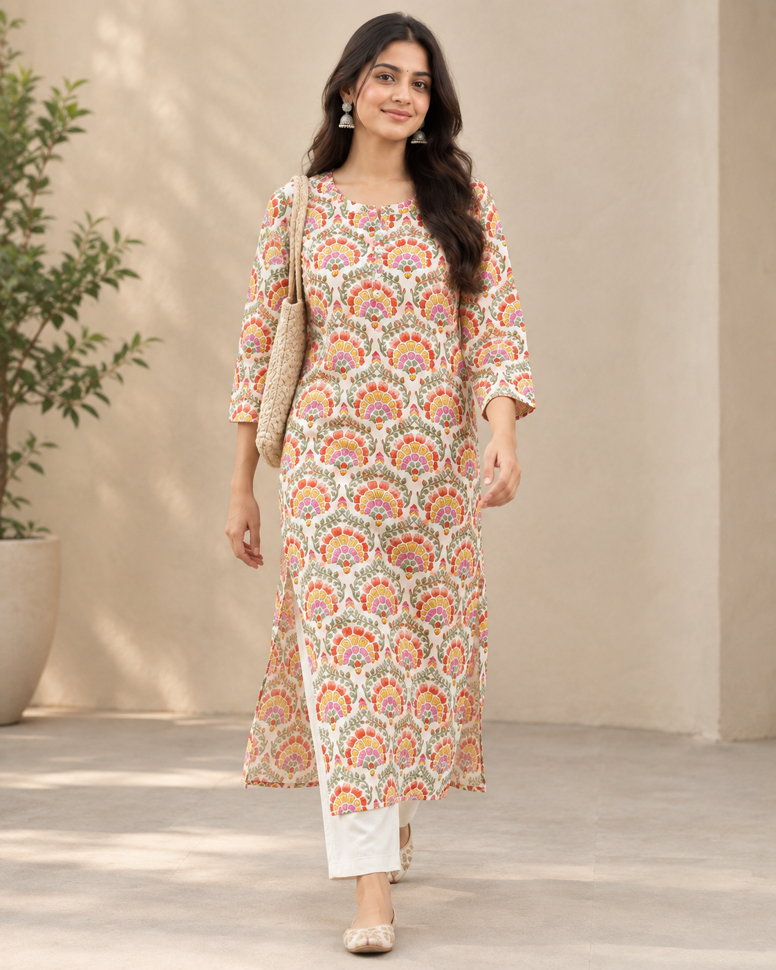 Ivory Bloom Hand Printed Cotton Kurta
