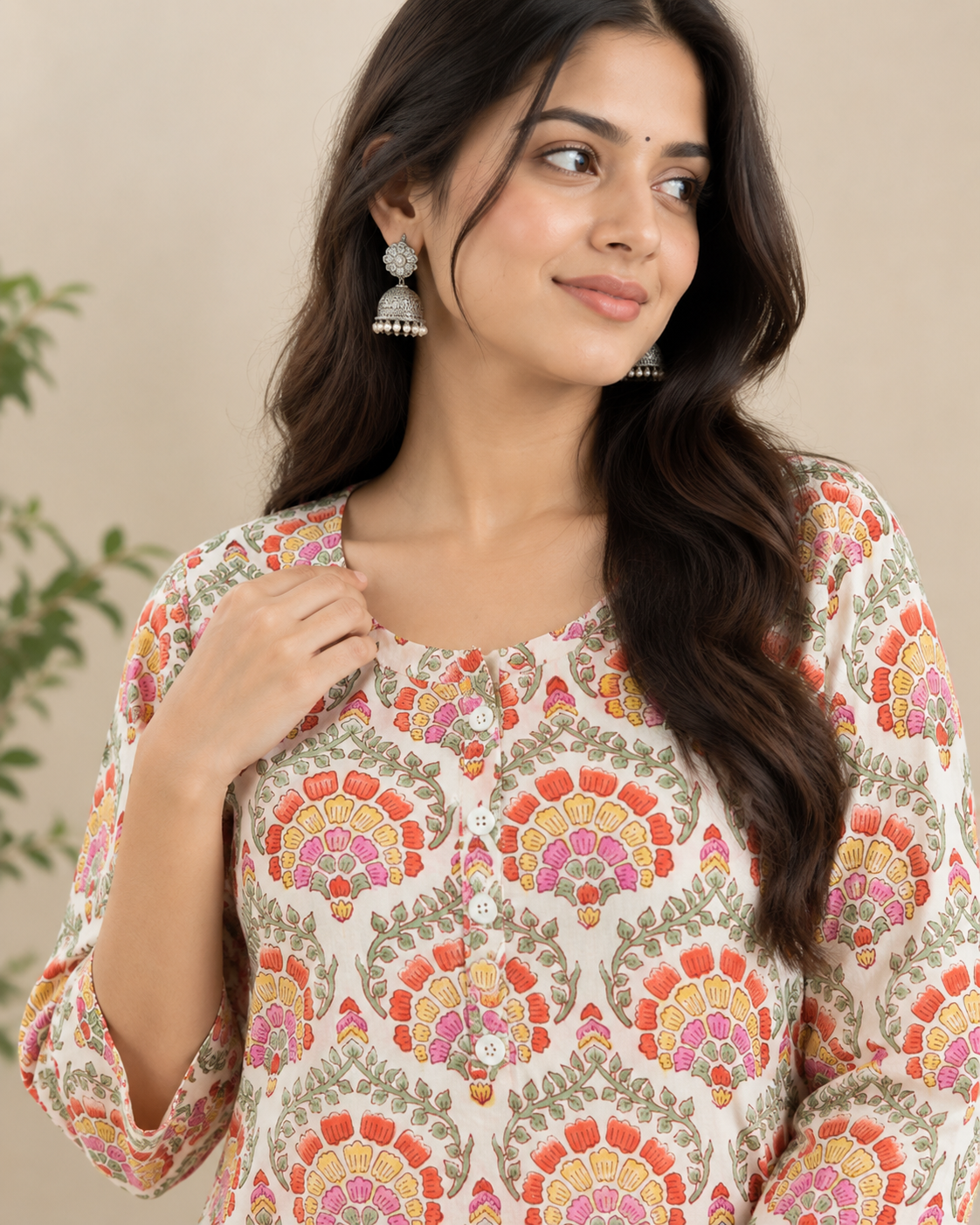 Ivory Bloom Hand Printed Cotton Kurta