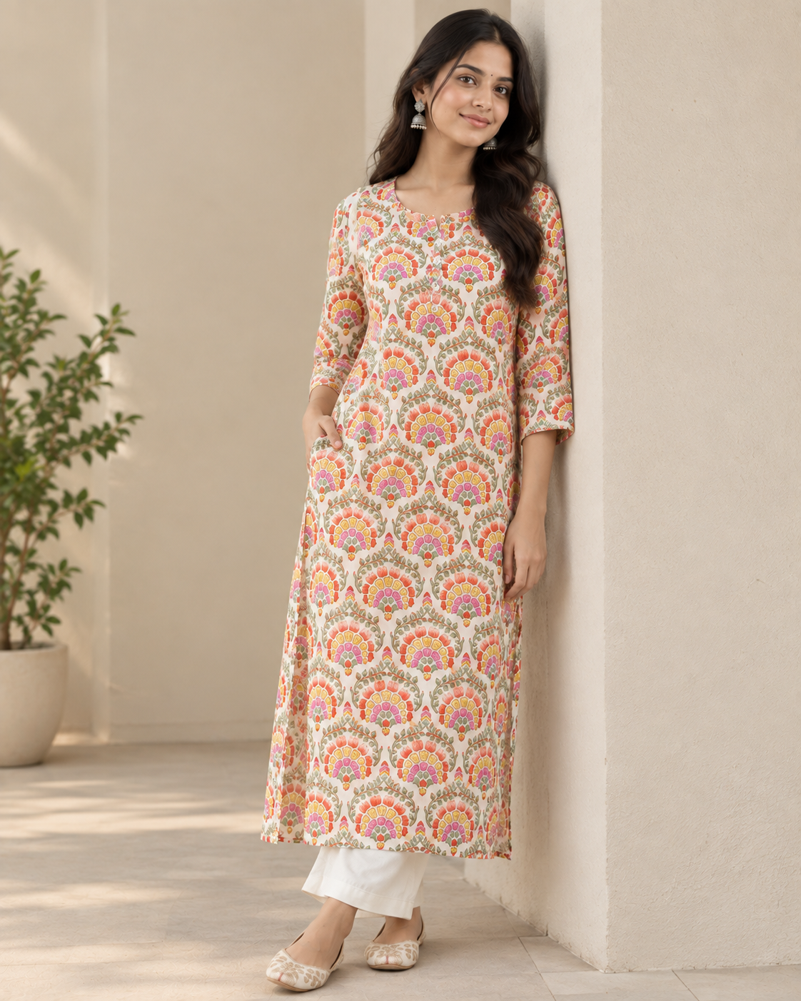 Ivory Bloom Hand Printed Cotton Kurta