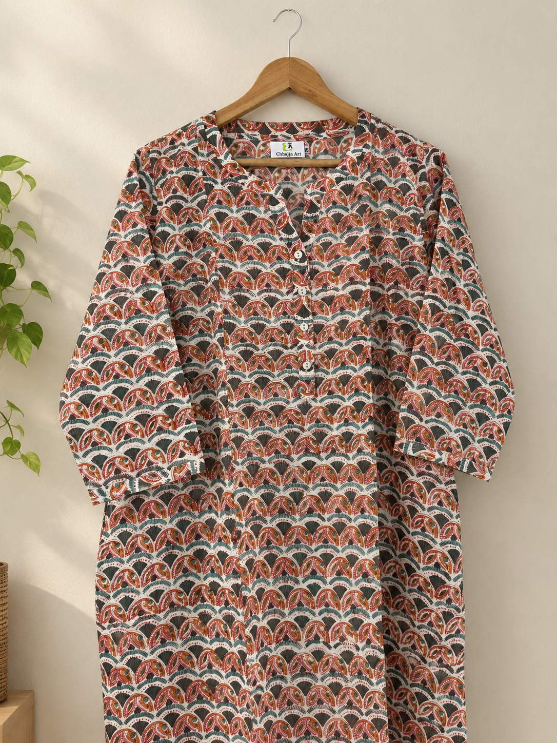 Sanganeri Hand Block Printed Cotton A-Line Kurta for Women