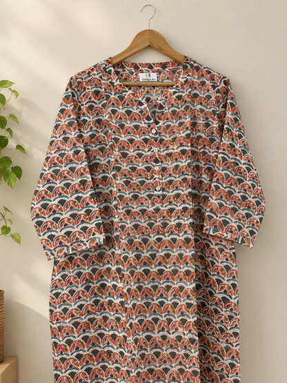 Sanganeri Hand Block Printed Cotton A-Line Kurta for Women