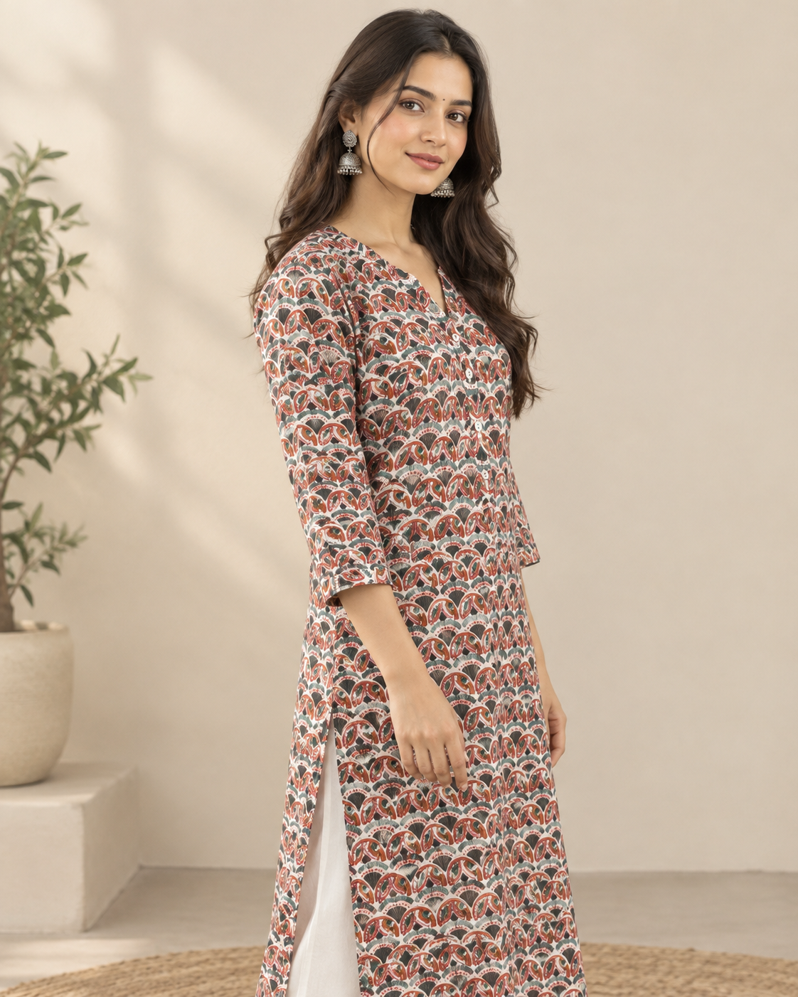 Sanganeri Hand Block Printed Cotton A-Line Kurta for Women