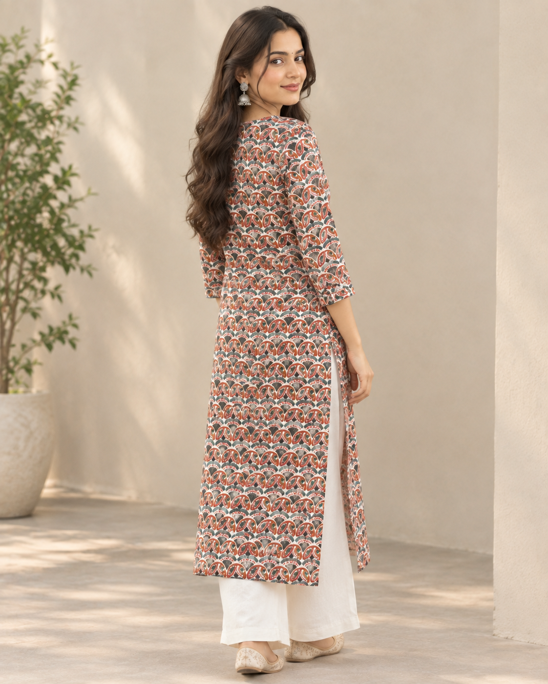 Sanganeri Hand Block Printed Cotton A-Line Kurta for Women