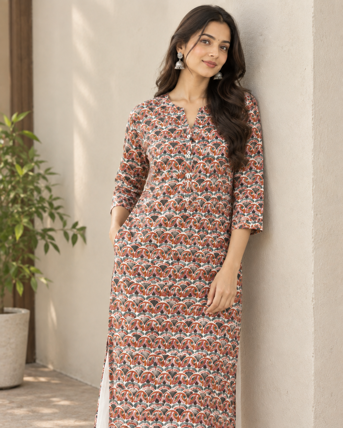 Sanganeri Hand Block Printed Cotton A-Line Kurta for Women