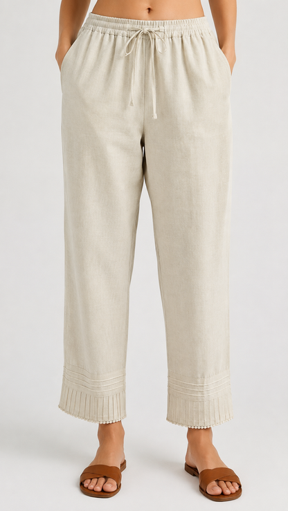 Ivory Linen Pleated Pants