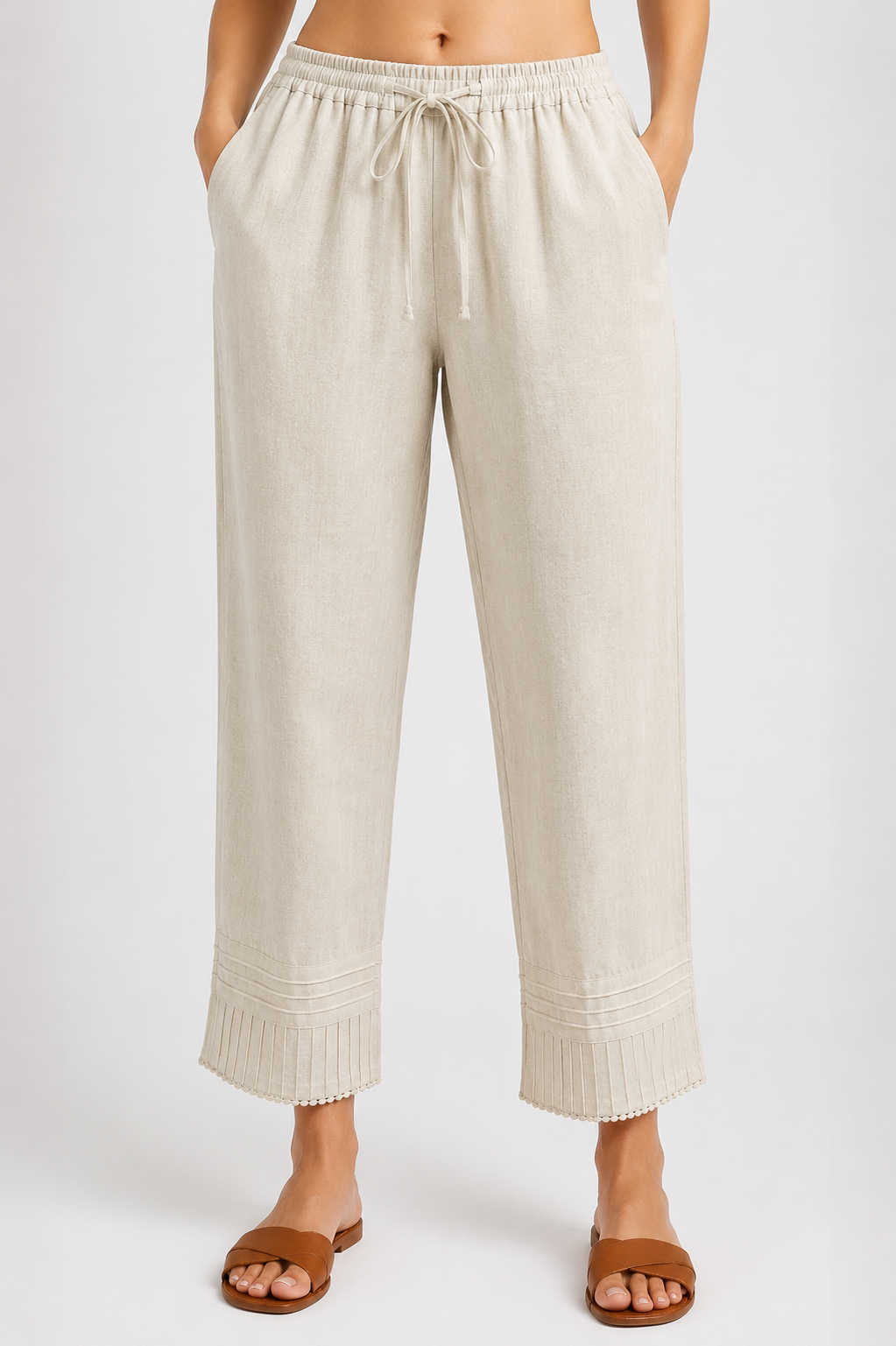 Ivory Linen Pleated Pants