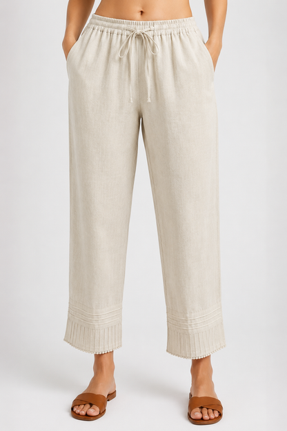 Ivory Linen Pleated Pants