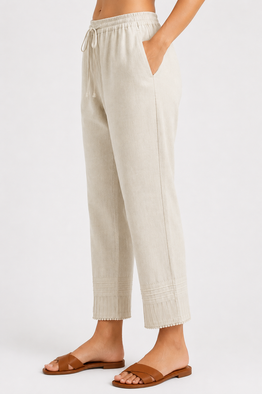 Ivory Linen Pleated Pants