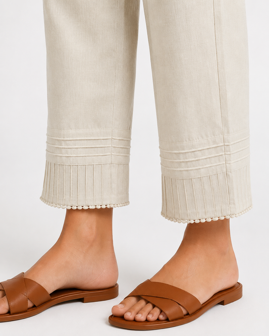 Ivory Linen Pleated Pants