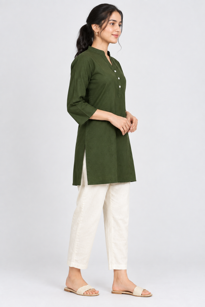 Lilen Short Kurta with Kurta Patti & Shell Buttons