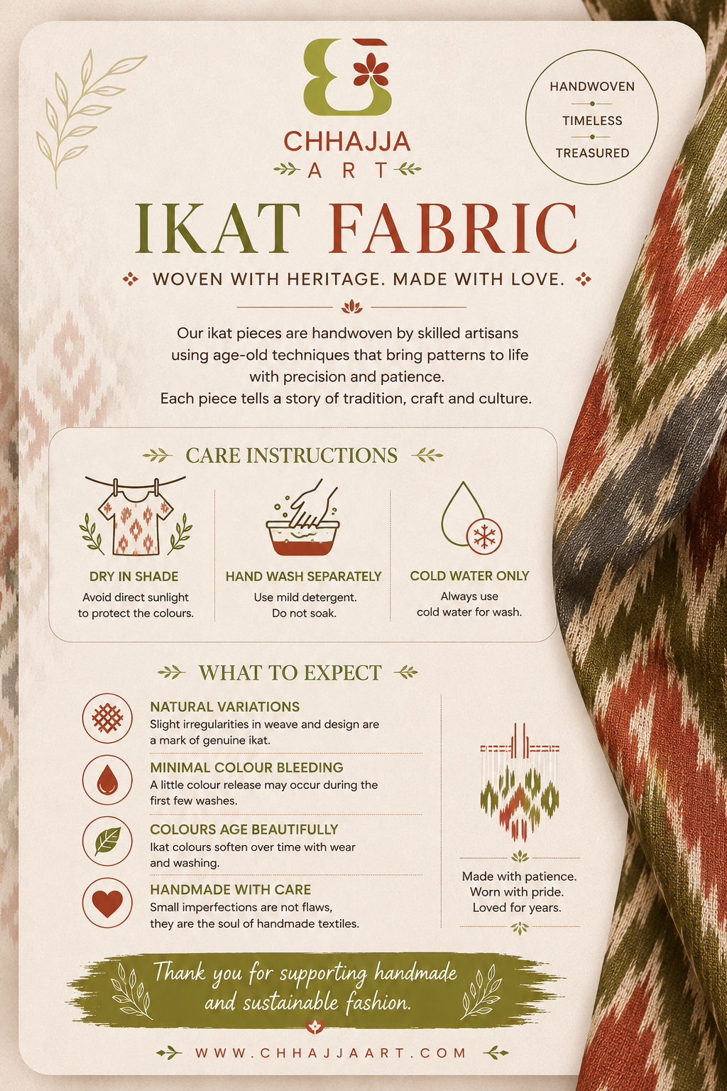 Pink Handwoven Ikat A-Line Kurta with Thread Work & Shell Buttons