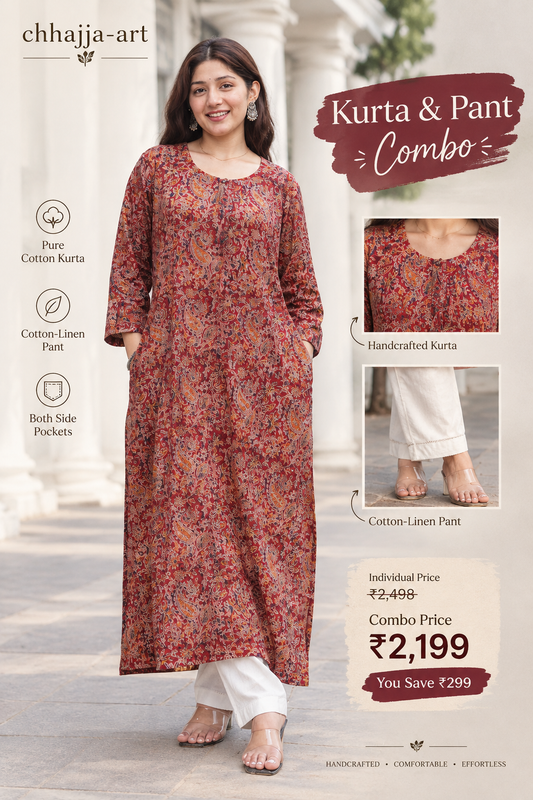 Brick Red Kalamkari Kurta & Pant Set