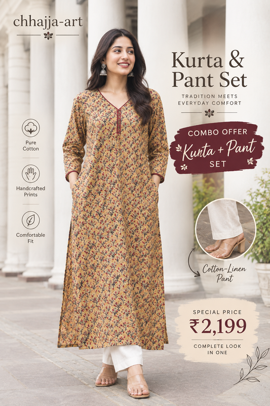 Mustard Kalamkari Kurta & pant set