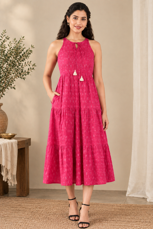 Meher sleeveless pink Ikat Layer dress