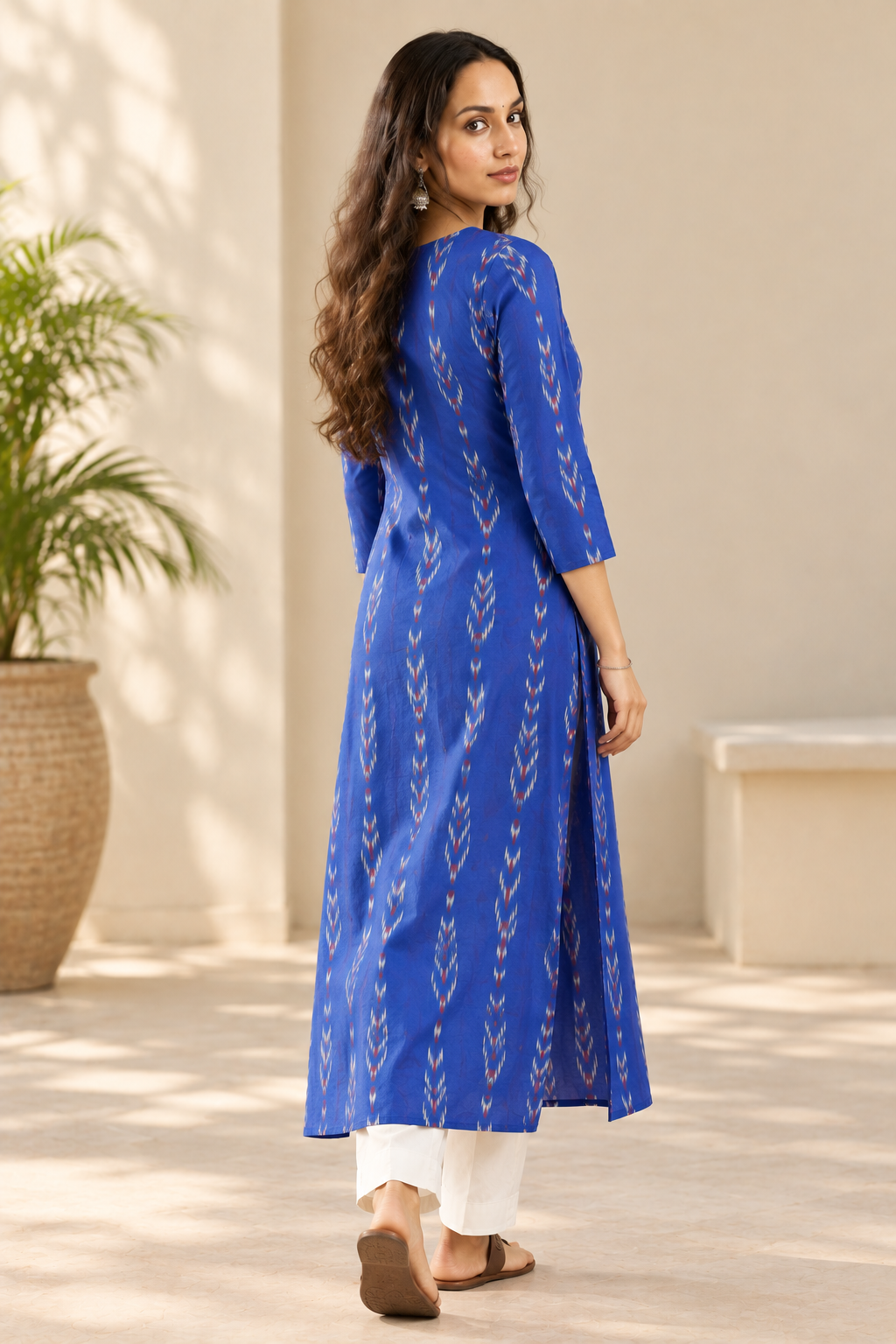 Neel Tara Handwoven Ikat A Line Kurta- both side pocket