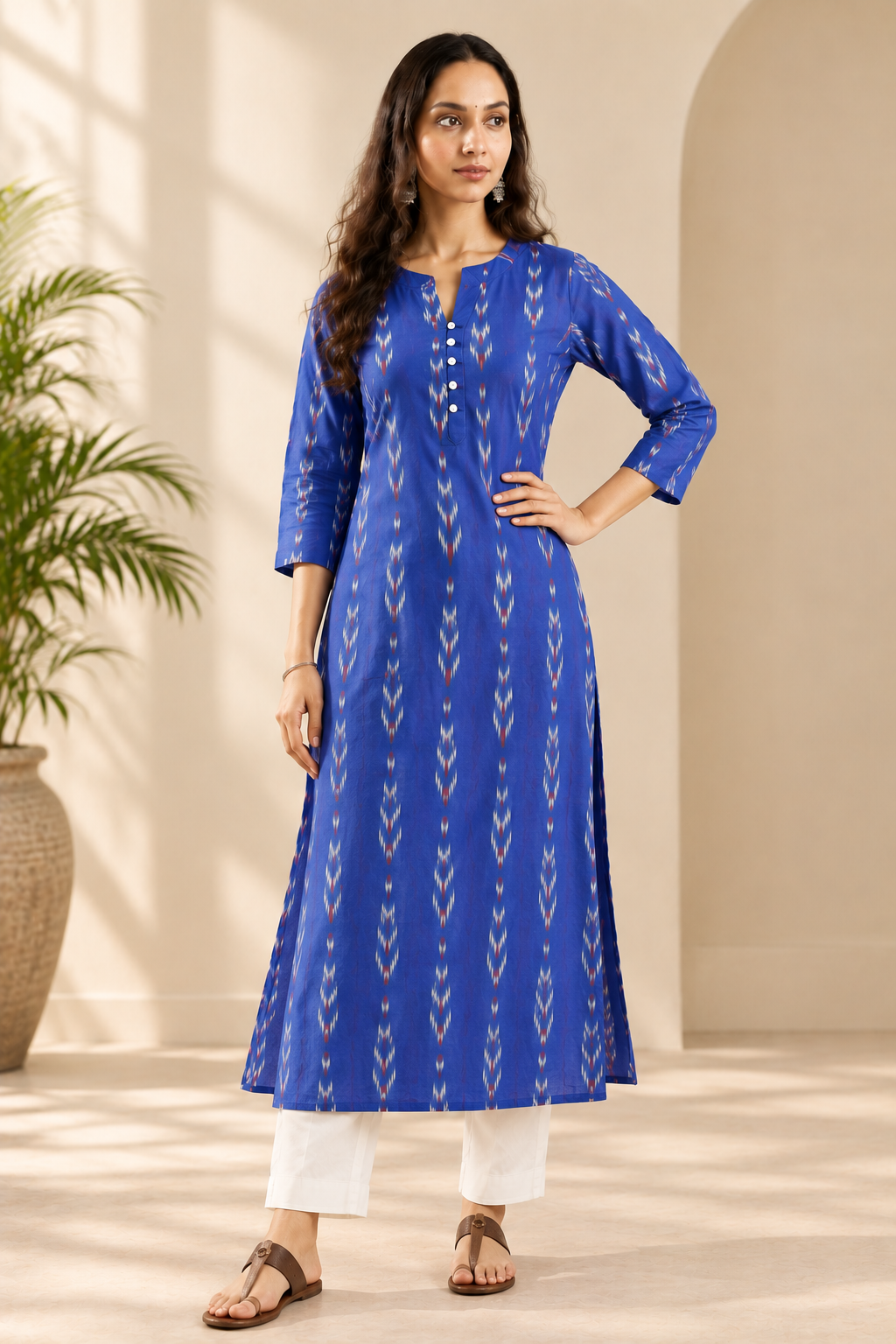 Neel Tara Handwoven Ikat A Line Kurta- both side pocket