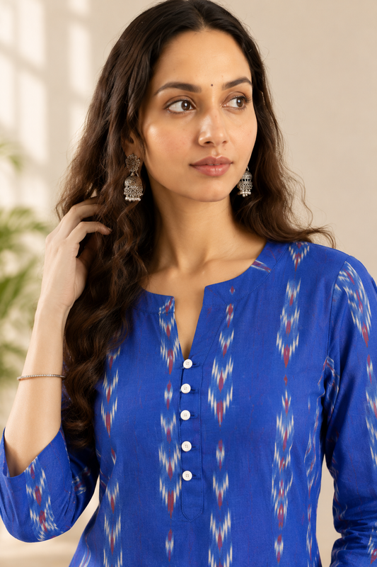 Neel Tara Handwoven Ikat A Line Kurta- both side pocket