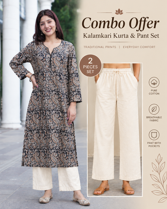 Beige Kalamkari Kurta & pant set