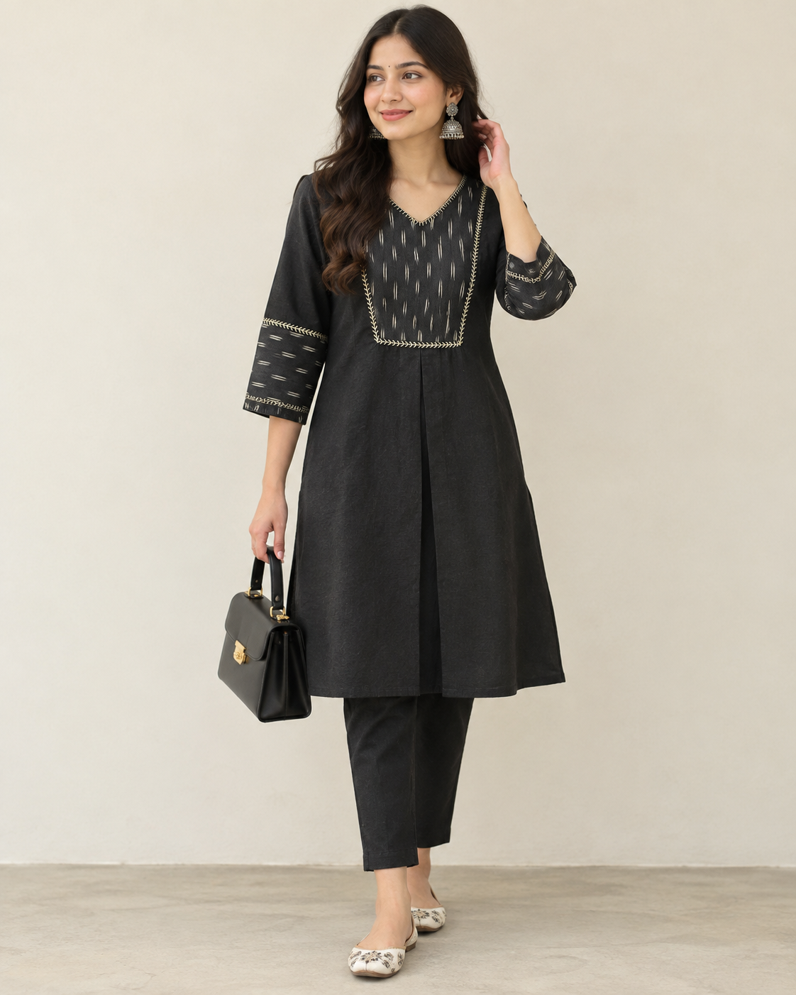 Black Linen Hand-Detail Co-ord Set