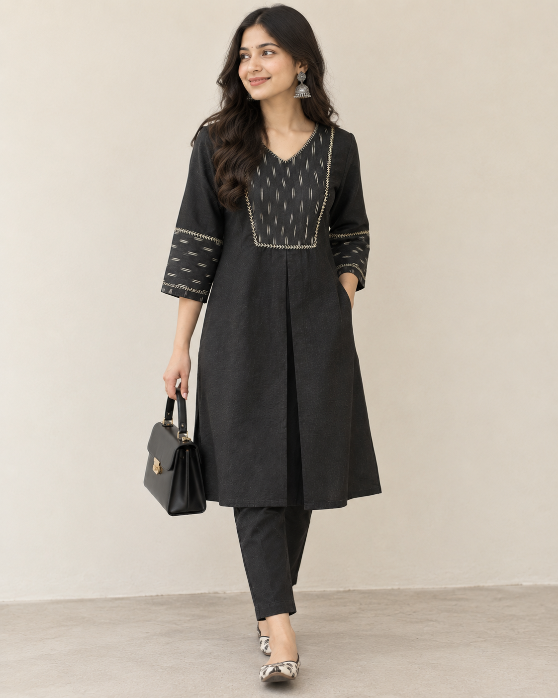 Black Linen Hand-Detail Co-ord Set