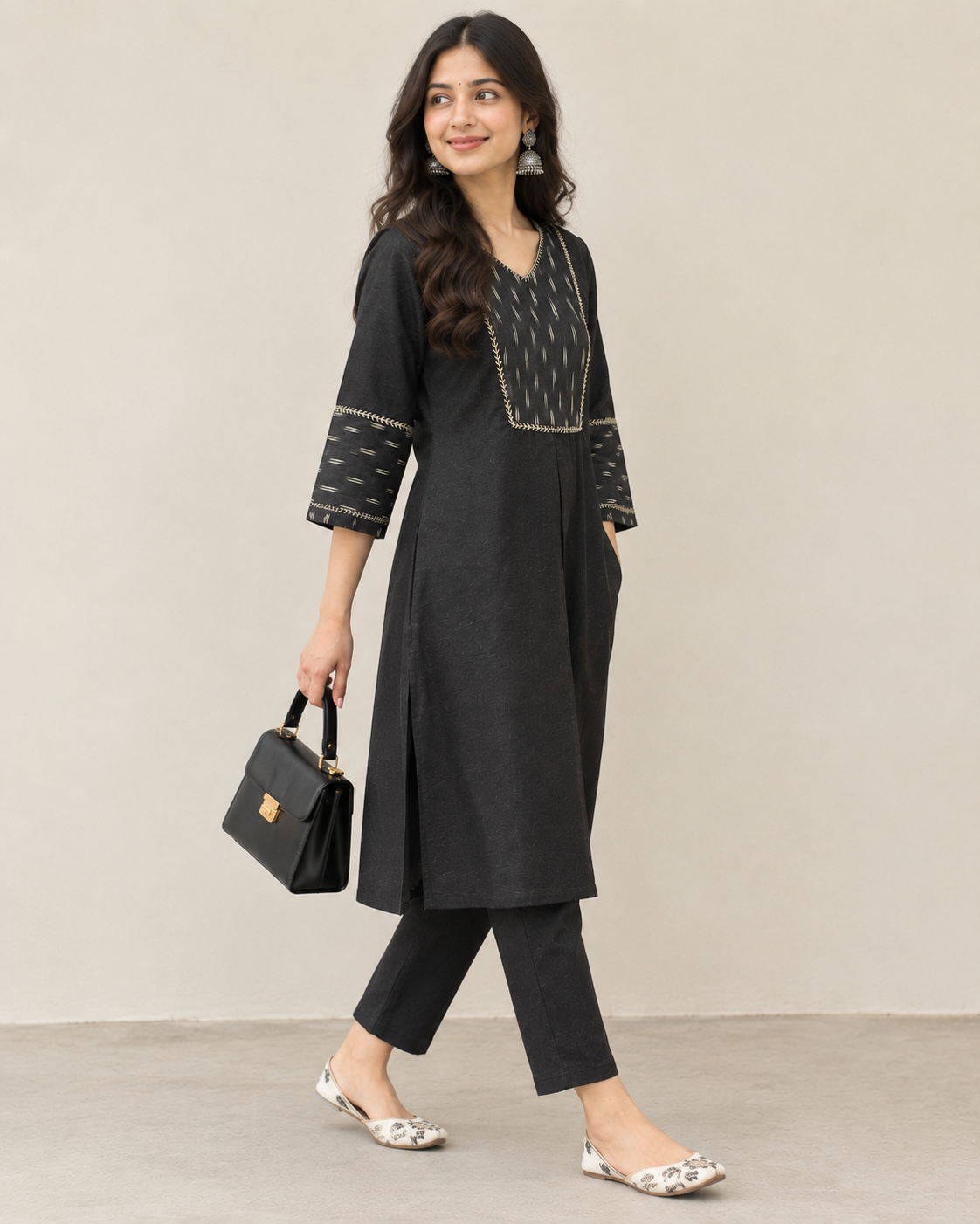 Black Linen Hand-Detail Co-ord Set