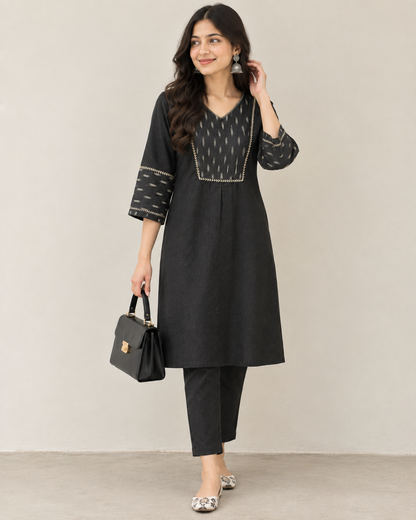 Black Linen Hand-Detail Co-ord Set